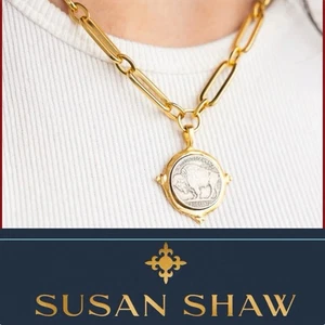 Collana Susan Shaw Gioielli Bufalo Moneta Maglia Mista Catena Oro 24k TPG - Foto 1 di 11