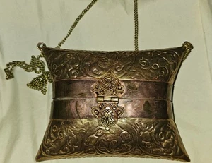 Pillow Purse Brass & Copper Victorian Style Art Deco Metal Handbag Vintage - Picture 1 of 3