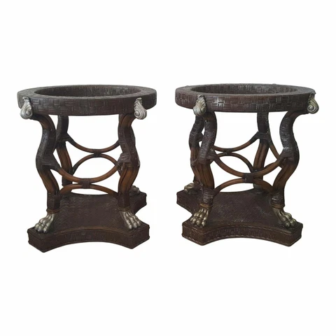 Pair of Burnt Bamboo Rattan Claw Feet Dining Table Pedestals Side Tables Cover