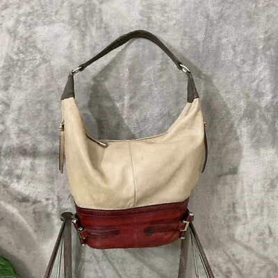 B. Makowsky Women’s Two tone  Leather Hobo Purse Shoulder Bag multiple Zippers. - Image 1 of 4