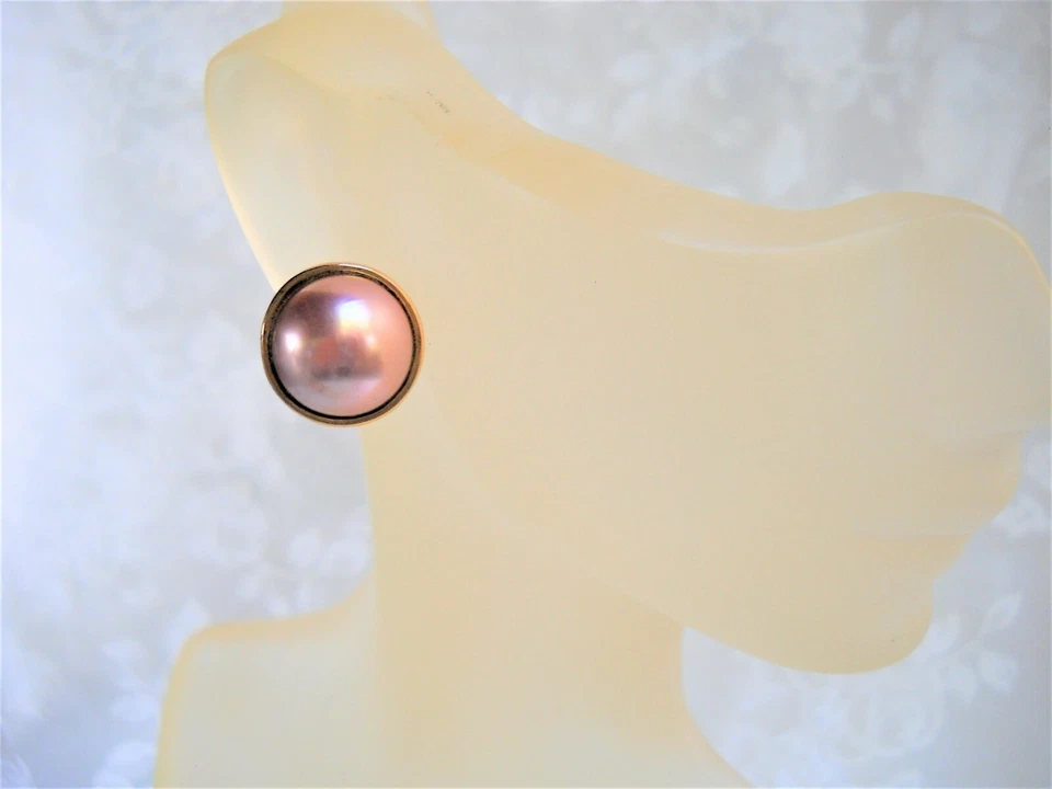 MABE MAJORCA/MALLORCA PEARL EARRINGS 14MM D. PINK PEARLS OMEGA CLIP GOLD FILLED - Image 1 of 4
