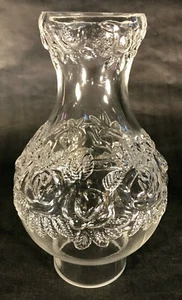New 3" x 9 1/4" Clear Embossed Glass Roses Lamp Chimney, For #2 Burners, #CH015 - Picture 1 of 4