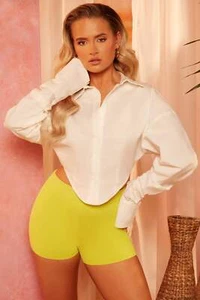 Camisa para mujer Oh Polly Top blanca de algodón manga larga recortada dobladillo sumergido - Imagen 1 de 14