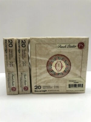 Lote de 3 servilletas para bebidas Punch Studio con monograma 83202O, letra O (20 por juego) Foto 1 de 2