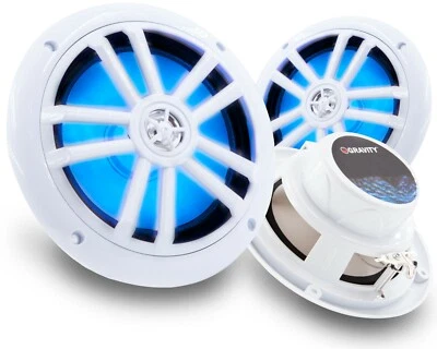 2x Gravity Marine Speakers Polaris 2-way 350 WATTS Coaxial 6-1/2" (White) /LED