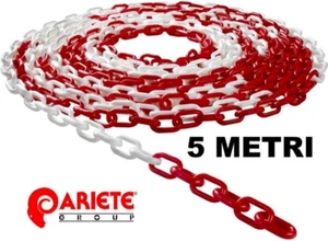 CATENA SEGNALETICA BIANCO ROSSO 5 MT SEGNALE IN PLASTICA 6 MM PALETTI SICUREZZA - Foto 1 di 1