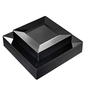  60PCS Black Plastic Plates - Premium Black Square Disposable Solid Black - Picture 1 of 8