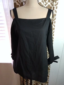 Schwarze Damenbluse Größe 8 schulterfrei Baumwolle hohe niedrige Bindeärmel Philosophie - Bild 1 von 6