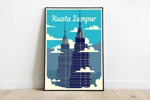 Kuala Lumpur travel poster, Kuala Lumpur retro wall print, Malaysia travel print - Picture 1 of 5