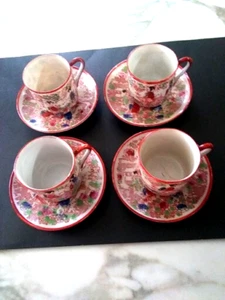 Antikes handbemaltes Set 4 japanische Tassen und Untertassen Geisha Mädchen - Bild 1 von 14
