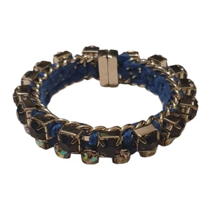Statement Chunky Silver Chain Bracelet Crystal Blue Rope Large Magnetic Clasp - Picture 1 of 16