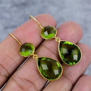 Peridot Gemstone Handmade 925 Sterling Silver Earring Jewelry Gift For Her 2" - Picture 1 of 6