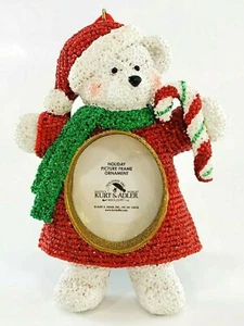 Kurt S. Adler Teddy Bear Candy Cane Holiday Picture Frame Christmas Ornament 5" - Picture 1 of 12