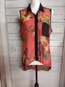 Bongo Tropical Floral High-Low ärmelloses Tanktop, Knopfleiste Damen Large  - Bild 1 von 13