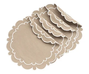 Beige Placemats Set of 4 Scalloped Placemats 100% Cotton 17" Woven Placemats - Picture 1 of 4