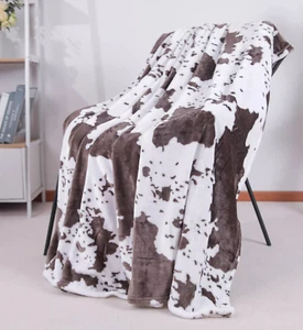 Cow Print Blanket Faux Fur fleece Throw Blanket Warm Soft Fluffy 50" x 60" - Picture 1 of 2