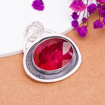 Colgante de plata de ley 925 maciza con piedras preciosas de rubí simulado joyería única V8097 Foto 1 de 4