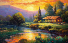 Classic Sunset Landscape Oil Painting Wall Decor Giclee Art Printed on Canvas
