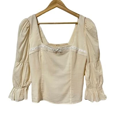 Top Reformation Amalie Manga 3/4 Cuello Cuadrado Talla 6 Crema Delicado Lazo Lechera  Foto 1 de 4