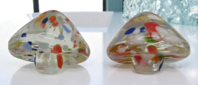 Set of 2 Vintage Art Glass Mushroom Buttons Multicolor Confetti Millefiori 1" - Image 1 of 4