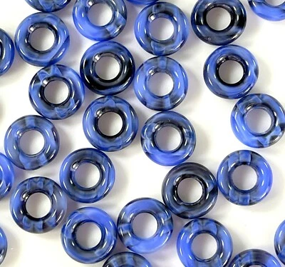 Cuentas de donut, cuentas de agujero grande, remolino azul, cuentas checas, 20 piezas, W9 Foto 1 de 3