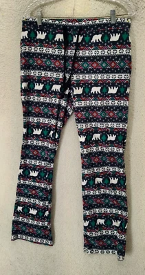 Old Navy Women Pajama Pants Medium Black Holiday Print Fleece Drawstring Straigh - Image 1 of 4