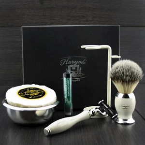 Men's Shaving Set with 3 Edge Razor, Synthetic Brush, Stand, Bowl and Soap - Picture 1 of 8