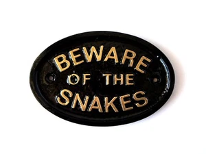 BEWARE OF THE SNAKES HOUSE DOOR PLAQUE WALL SIGN GARDEN BLACK/GOLD LETTERS - Picture 1 of 1