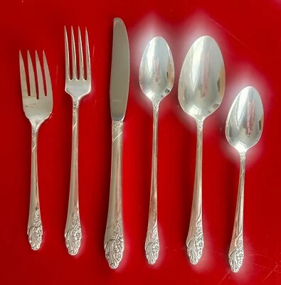 Вечерняя звезда сообщества Oneida посеребренный 6 шт. набор для 6 и деревянная коробка - Изображение 1 из 4