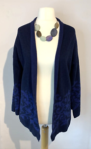 Benedetta B Cardigan Size Small Navy Blue  Wool Cashmere Mix Open Patterned Soft