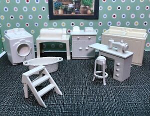 Marx 8 PC LAUNDRY UTILITY ROOM Vintage Tin Dollhouse Furniture miniature 1:24