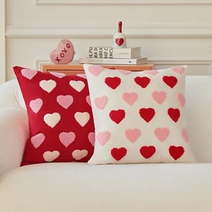 18 inches Valentine's Day Throw Pillow Cover Checkered Red Heart Decorative Gift - Picture 1 of 6