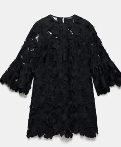 Mint Velvet Black Floral Lace Mini Dress - Size 10- BNWT-rrp £199 - Picture 1 of 16