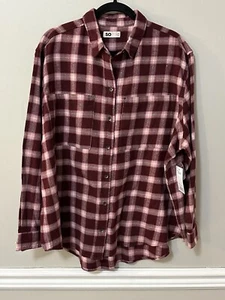 So Clothing Womens Cotton Perfect Shirt Flannel Button Down Pocket Pink Red XL - Picture 1 of 9