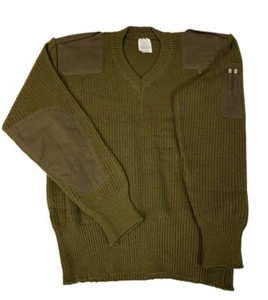 French Army OD Green Wool Sweater V-Neck Pullover Military Dress Shirt Sz Small - Picture 1 of 1
