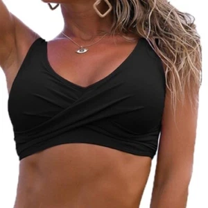 Women’s V Neck Bikini Top Twist Front Black Push Up Padded Swimsuit Size XL - Picture 1 of 5