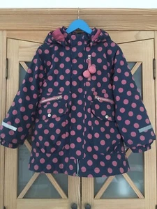 Danefae Kopenhagen Winter Mantel Mädchen Gr 8 blau rosa Punkte Kapuze Leuchtstre - Bild 1 von 10