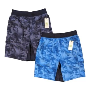 Lot of 2 Gaiam Mens Small Blue Savasana Chi Shorts Athletic Yoga Sport Stretch - Picture 1 of 13