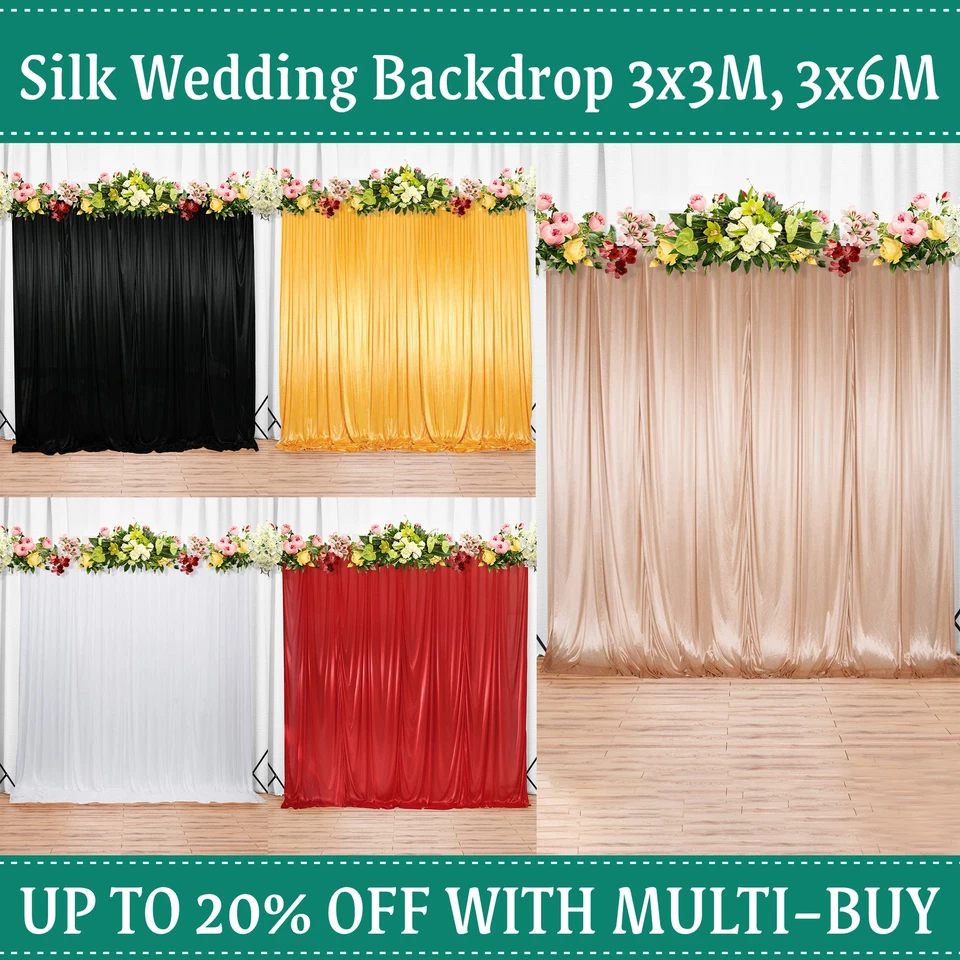 Seide Stage Hintergrund Vorhänge Vorhang Hochzeit Trauung Party Fenster Dekor UK - Bild 1 von 1