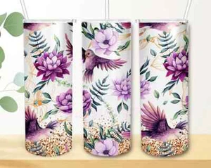 Flower and Birds 20 oz Insulated Skinny Tumbler with slide lock lid and straw - Picture 1 of 1
