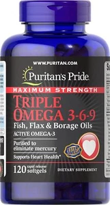 Puritan's Pride Triple Omega 3-6-9 Fish, Flax & Borage Oils, 120 Softgels - Picture 1 of 3