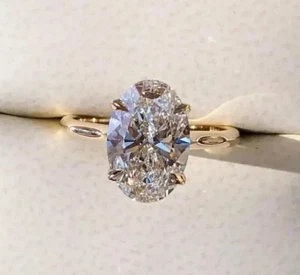 2 CT Oval Cut Solitaire Moissanite Hidden Halo Engagement Ring, Anniversary Ring - Picture 1 of 8