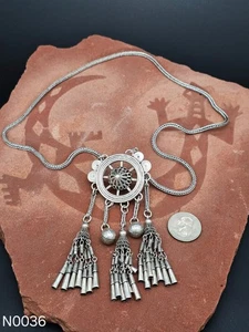 Necklace Vintage Thai Tribal Silver Bell & Chime Pendant Rope Chain - Picture 1 of 3