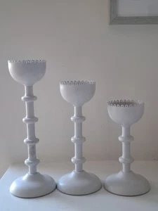 Vintage IKEA Candlestick Holder x3 90s Retro Harfin Andersson White Metal - Picture 1 of 10