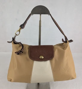 echt Longchamp Le Pliage faltbare Nylon Schultertasche Tasche beige/weiß - Bild 1 von 24