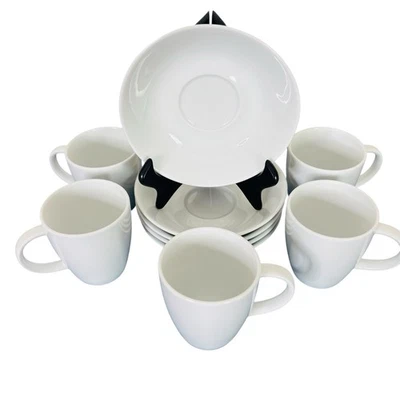 5 - Crate & Barrel Espresso Cups & Saucers White 4 Oz Coffee Java Demitasse - Image 1 of 4