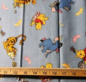 Disney Winnie the Pooh Tigger Eeyore Blue Craft Sewing Fabric 41 inches VTG - Picture 1 of 3