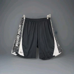 Under Armour Shorts Mens Medium HeatGear Black White Athletic Shorts Graphic EUC - Picture 1 of 16