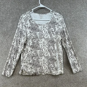 White Stag Women's Pullover Size XL White Paisley Long Sleeve Stretch - Picture 1 of 10