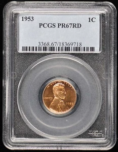 1953 1C Lincoln Cent - Type 1 Wheat Reverse PCGS PR67RD - Picture 1 of 2